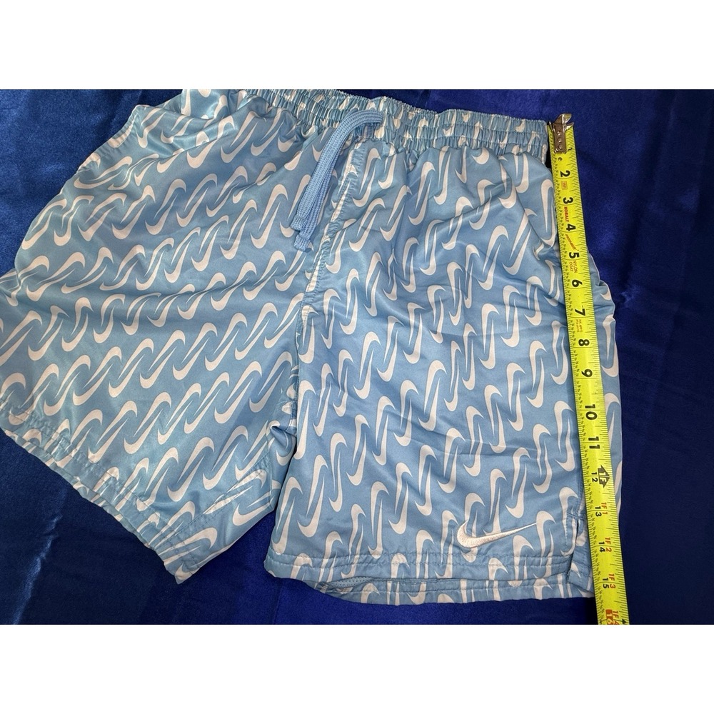 Nike Swim Shorts Men's Small 6.5" Blue Volley Shorts White Swoosh AOP All Over - Picture 8 of 8